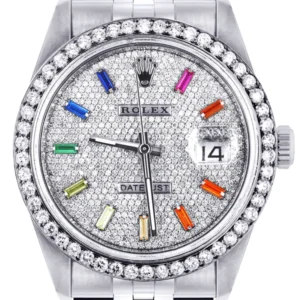 Diamond Mens Rolex Datejust Watch 16200 | 36MM | Diamond Color Baguettes Dial | Jubilee Band