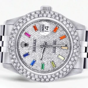 Mens Rolex Datejust Watch 16200 | 36Mm | Full Diamond Color Baguettes Dial | Two Row 4.25 Carat Bezel | Jubilee Band