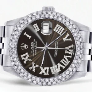 Mens Rolex Datejust Watch 16200 | 36Mm | Dark Brown Roman Numeral Dial | Two Row 4.25 Carat Bezel | Jubilee Band