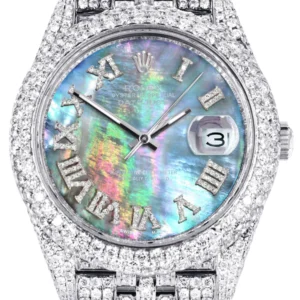 Diamond Iced Out Rolex Datejust 41 | 25 Carats Of Diamonds | Abalone Mother Of Pearl Dial | Two Row | Jubilee Band