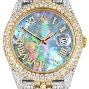 Diamond Iced Out Rolex Datejust 41 | 25 Carats Of Diamonds | Abalone Mother of Pearl Dial | Two Tone | Two Row | Jubilee Band