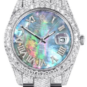 Diamond Iced Out Rolex Datejust 41 | 25 Carats Of Diamonds | Abalone Mother of Pearl Dial | Two Row | Oyster Band