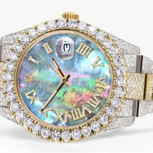 Diamond Iced Out Rolex Datejust 41 | 25 Carats Of Diamonds | Abalone Mother Of Pearl Dial | Two Tone | Oyster Band