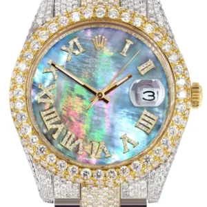 Diamond Iced Out Rolex Datejust 41 | 25 Carats Of Diamonds | Abalone Mother Of Pearl Dial | Two Tone | Two Row | Oyster Band