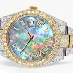 Diamond Iced Out Rolex Datejust 41 | 25 Carats Of Diamonds | Abalone Mother Of Pearl Dial | Two Tone | Two Row | Oyster Band