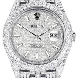Diamond Iced Out Rolex Datejust 41 | 25 Carats Of Diamonds | Custom Diamond Dial | Two Row | Jubilee Band