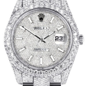 Diamond Iced Out Rolex Datejust 41 | 25 Carats Of Diamonds | Custom Diamond Dial | Two Row | Oyster Band