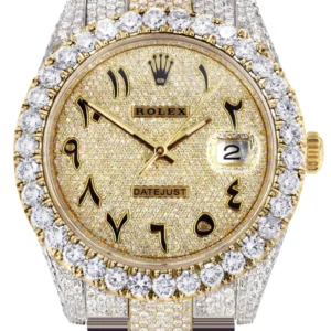 Diamond Iced Out Rolex Datejust 41 | 25 Carats Of Diamonds | Custom Gold Arabic Numeral Diamond Dial | Two Tone | Oyster Band