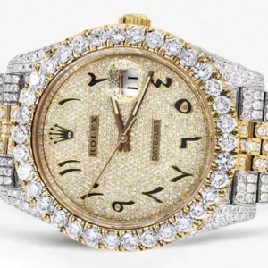 Diamond Iced Out Rolex Datejust 41 | 25 Carats Of Diamonds | Custom Full Diamond Arabic Numeral Diamond Dial | Two Tone | Jubilee Band