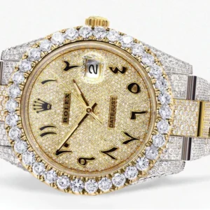 Diamond Iced Out Rolex Datejust 41 | 25 Carats Of Diamonds | Custom Gold Arabic Numeral Diamond Dial | Two Tone | Oyster Band