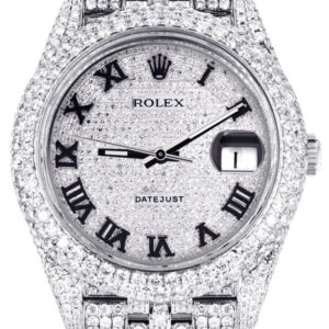 Diamond Iced Out Rolex Datejust 41 | 25 Carats Of Diamonds | Custom Roman Numeral Diamond Dial | Two Row | Jubilee Band