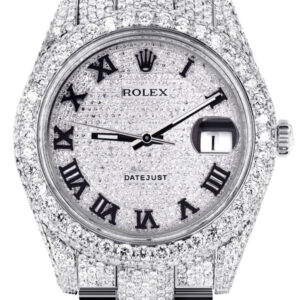 Diamond Iced Out Rolex Datejust 41 | 25 Carats Of Diamonds | Custom Roman Numeral Diamond Dial | Two Row | Oyster Band