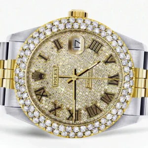 Diamond Gold Rolex Watch For Men 16233 | 36Mm | Diamond Gold Roman Numeral Dial | Two Row 4.25 Carat Bezel | Jubilee Band