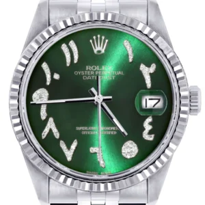 Mens Rolex Datejust Watch 16200 | Fluted Bezel | 36Mm | Green Arabic Dial | Jubilee Band
