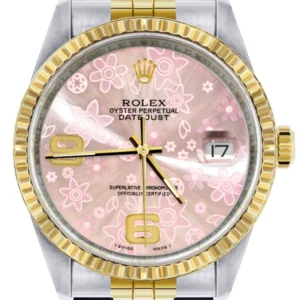 Mens Rolex Datejust Watch 16233 Two Tone | 36Mm | Pink Flower Dial | Jubilee Band