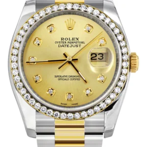 116233 | Diamond Gold Rolex Watch For Men | 36Mm | Gold Dial | Oyster Band