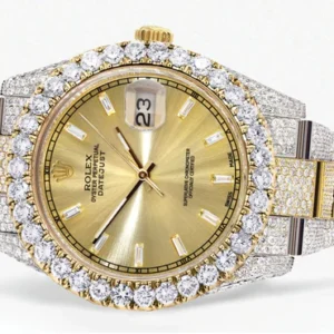 Diamond Iced Out Rolex Datejust 41 | 25 Carats Of Diamonds | Custom Gold Diamond Dial | Two Tone | Oyster Band