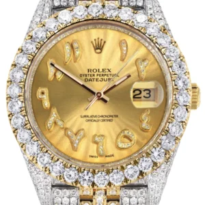 Diamond Iced Out Rolex Datejust 41 | 25 Carats Of Diamonds | Custom Gold Arabic Numeral Diamond Dial | Two Tone | Jubilee Band