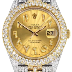 Diamond Iced Out Rolex Datejust 41 | 25 Carats Of Diamonds | Custom Gold Arabic Numeral Diamond Dial | Two Tone | Two Row | Jubilee Band