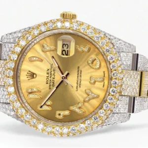 Diamond Iced Out Rolex Datejust 41 | 25 Carats Of Diamonds | Custom Gold Arabic Numeral Diamond Dial | Two Tone | Two Row | Oyster Band