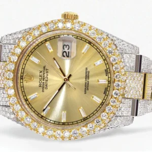 Diamond Iced Out Rolex Datejust 41 | 25 Carats Of Diamonds | Gold Diamond Dial | Two Tone | Two Row | Oyster Band