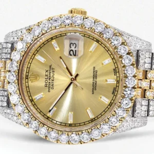 Diamond Iced Out Rolex Datejust 41 | 25 Carats Of Diamonds | Custom Gold Diamond Dial | Two Tone | Jubilee Band