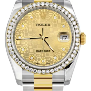 116233 | Diamond Gold Rolex Watch For Men | 36Mm | Gold Texture Dial | Oyster Band