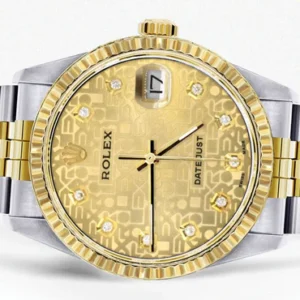 Mens Rolex Datejust Watch 16233 Two Tone | Fluted Bezel | 36Mm | Gold Texture Dial | Jubilee Band