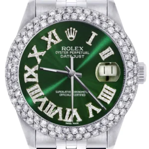 Mens Rolex Datejust Watch 16200 | 36Mm | Green Roman Numeral Dial | Two Row 4.25 Carat Bezel | Jubilee Band