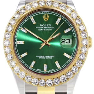 Rolex Datejust II Watch | 41 MM | 18K Yellow Gold & Stainless Steel | Custom Green Diamond Dial | Oyster Band