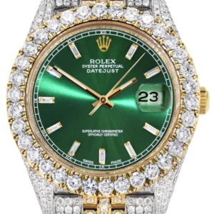 Diamond Iced Out Rolex Datejust 41 | 25 Carats Of Diamonds | Custom Green Diamond Dial | Two Tone | Jubilee Band