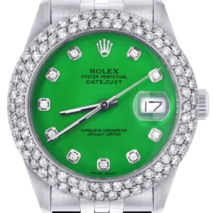 Mens Rolex Datejust Watch 16200 | 36Mm | Green Dial | Two Row 4.25 Carat Bezel | Jubilee Band
