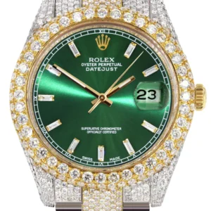Diamond Iced Out Rolex Datejust 41 | 25 Carats Of Diamonds | Green Diamond Dial | Two Tone | Two Row | Oyster Band