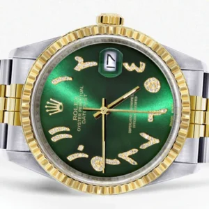 Mens Rolex Datejust Watch 16233 Two Tone | 36Mm | Green Arabic Dial | Jubilee Band