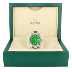 116233 | Diamond Gold Rolex Watch For Men | 36Mm | Green Dial | Oyster Band
