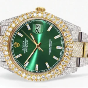Diamond Iced Out Rolex Datejust 41 | 25 Carats Of Diamonds | Green Diamond Dial | Two Tone | Two Row | Oyster Band