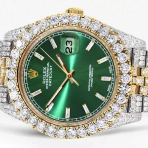 Diamond Iced Out Rolex Datejust 41 | 25 Carats Of Diamonds | Custom Green Diamond Dial | Two Tone | Jubilee Band