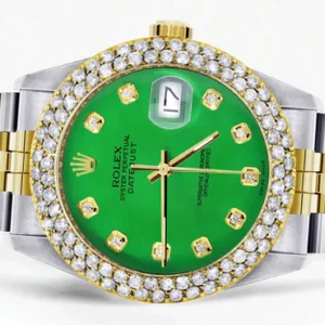 Diamond Gold Rolex Watch For Men 16233 | 36Mm | Custom Gold Dial | Two Row 4.25 Carat Bezel | Jubilee Band