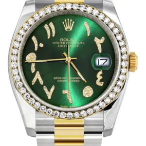 116233 | Gold & Steel Rolex Datejust Watch | 36Mm | Green Arabic Diamond Dial | Oyster Band