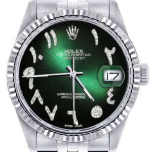 Mens Rolex Datejust Watch 16200 | Fluted Bezel | 36Mm | Green Black Arabic Dial | Jubilee Band