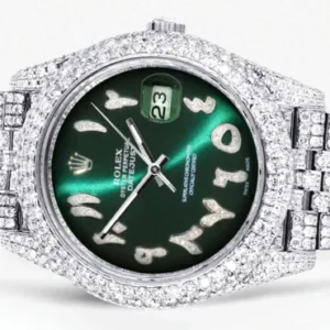 Diamond Iced Out Rolex Datejust 41 | 25 Carats Of Diamonds | Custom Green Arabic Numeral Diamond Dial | Two Row | Jubilee Band
