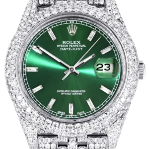 Diamond Iced Out Rolex Datejust 41 | 25 Carats Of Diamonds | Custom Green Diamond Dial | Two Row | Jubilee Band