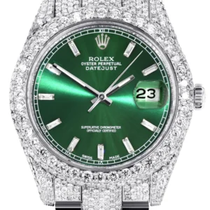 Diamond Iced Out Rolex Datejust 41 | 25 Carats Of Diamonds | Green Diamond Dial | Two Row | Oyster Band