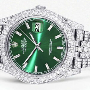 Diamond Iced Out Rolex Datejust 41 | 25 Carats Of Diamonds | Custom Green Diamond Dial | Two Row | Jubilee Band