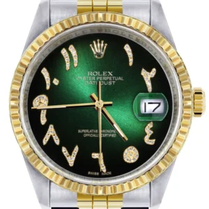 Mens Rolex Datejust Watch 16233 Two Tone | 36Mm | Green Black Arabic Dial | Jubilee Band