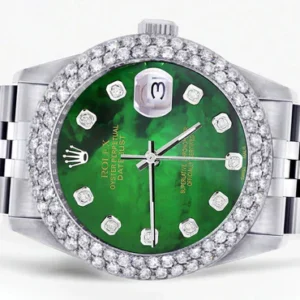 Mens Rolex Datejust Watch 16200 | 36Mm | Green Mother of Pearl Dial | Two Row 4.25 Carat Bezel | Jubilee Band