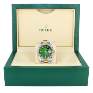116233 | Diamond Gold Rolex Watch For Men | 36Mm | Green Mother Of Pearl Dial | Oyster Band