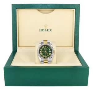 116233 | Gold & Steel Rolex Datejust Watch | 36Mm | Green Roman Diamond Dial | Oyster Band