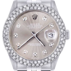 Mens Rolex Datejust Watch 16200 | 36Mm | Grey Dial | Two Row 4.25 Carat Bezel | Jubilee Band