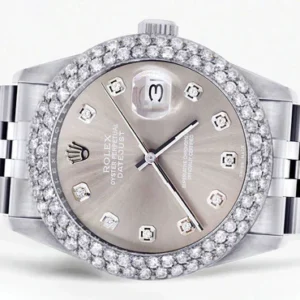 Mens Rolex Datejust Watch 16200 | 36Mm | Grey Dial | Two Row 4.25 Carat Bezel | Jubilee Band